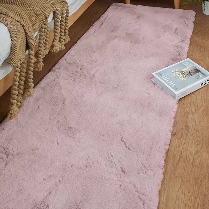 Pink Fluffy Washable Faux Rabbit Fuzzy Fur Area Rugs - Image 2