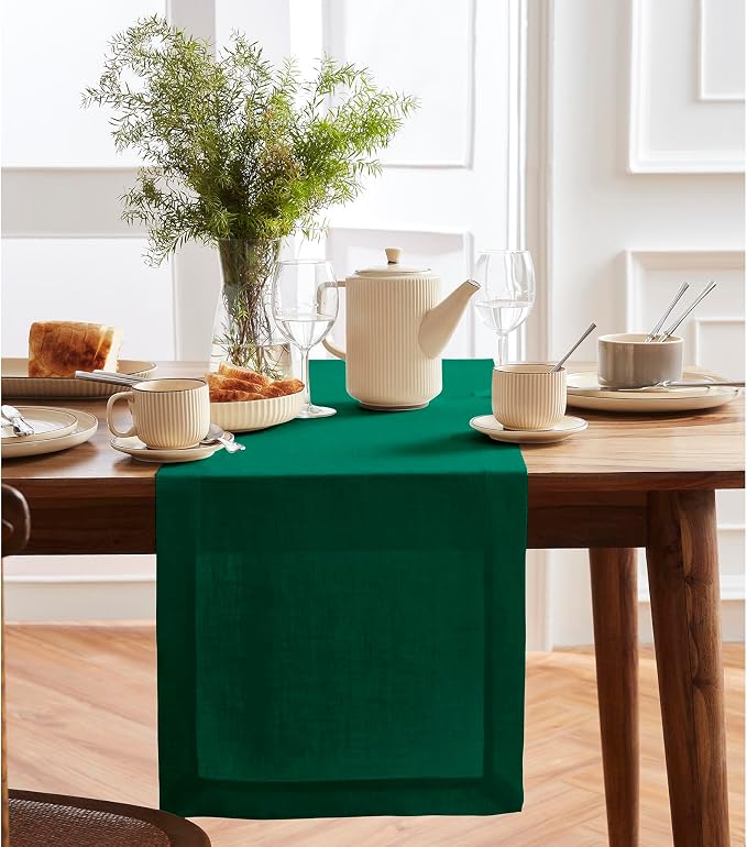 Solino Home Linen Green Table Runner 108 Inches Long by SolinoHome