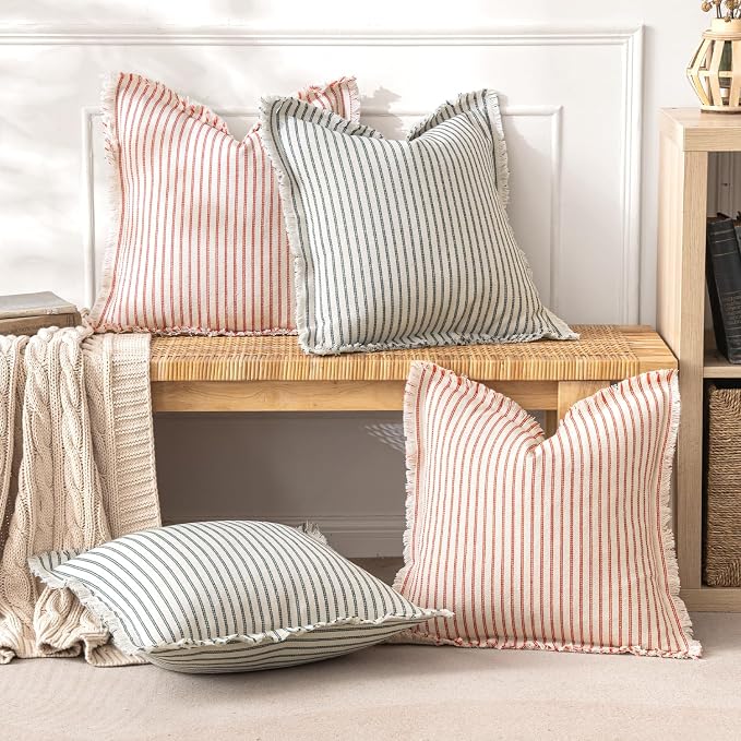MIULEE Pack of 2 Christmas Red Pillow Covers 20x20 Inch Striped Farmhouse Couch - Image 6