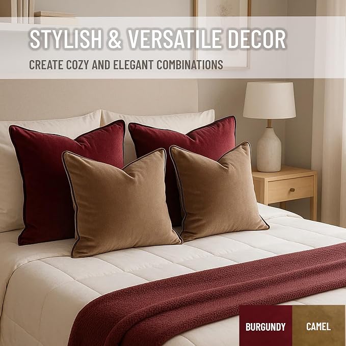 2 Pack Velvet Decorative Throw Pillow Covers, Contrast Piping, Indoor Use - Image 9