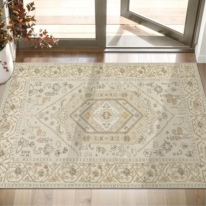 SERISSA Boho Rugs for Entryway, 2x3 Beige Entryway Rug Non-Slip Washable Small - Image 6