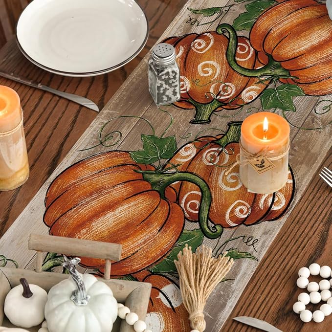 Artoid Mode Polka Dot Pumpkins Vine Fall Table Runner, Seasonal Autumn - Image 7