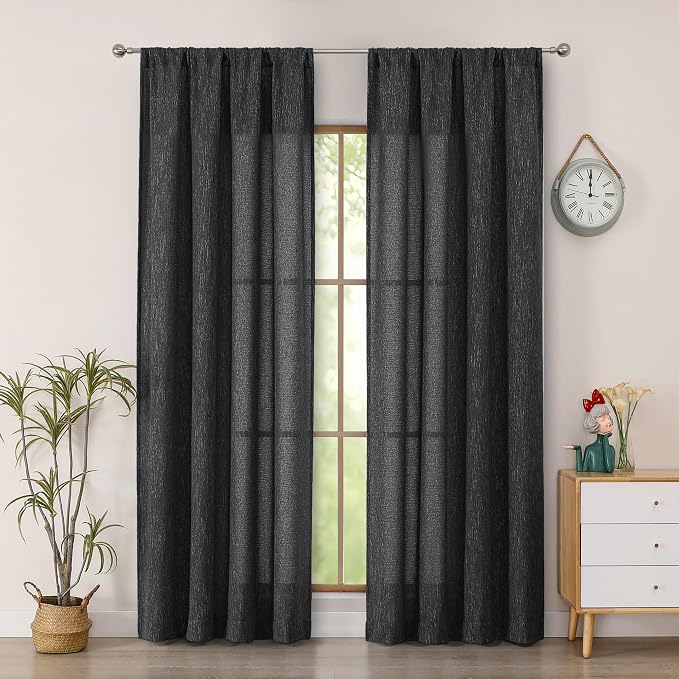 Simplebrand Black Faux Linen Textured Semi Sheer Curtains 72 Inches Long 2 by Simplebrand