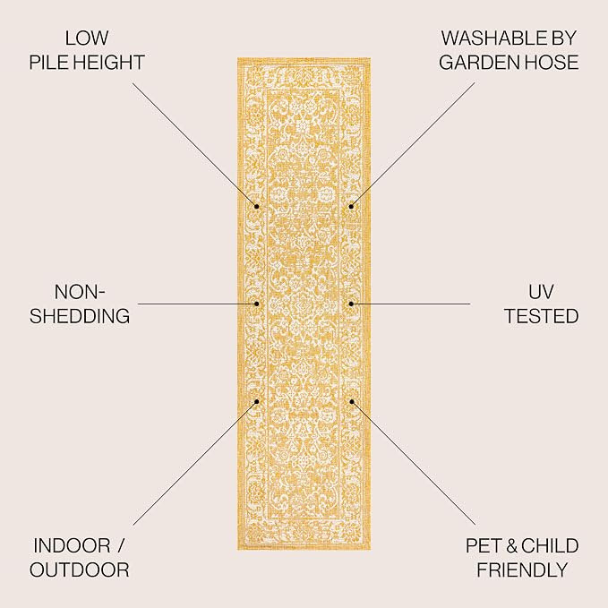 JONATHAN Y Weave Floral Indoor Outdoor Runner Rug 2X10 Yellow/Cream, Tela - Image 2