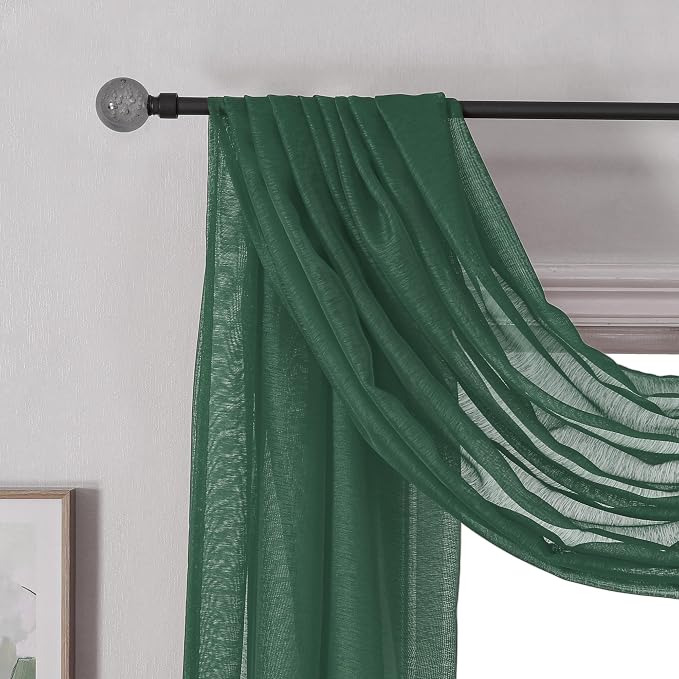 DONREN Dark Hunter Green Semi-Sheer Window Valance - Image 6