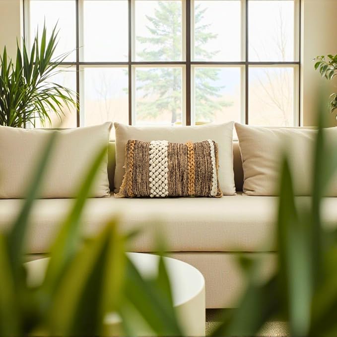 Decorative Boho-Chic Lumbar Pillow Cover 12x20 Premium Handwoven Tufted Cotton - Image 8