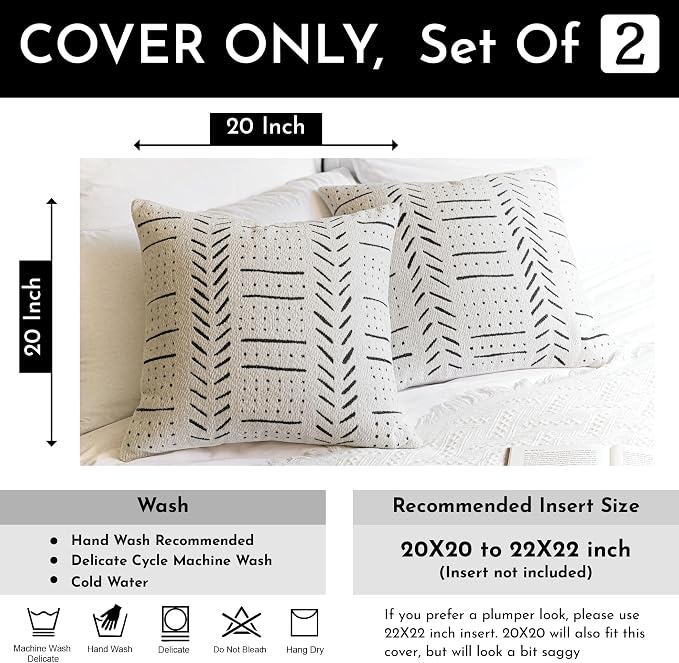 BlissBlush Off White Decorative Throw Pillow Covers 20X20, Boho Farmhouse - Image 3