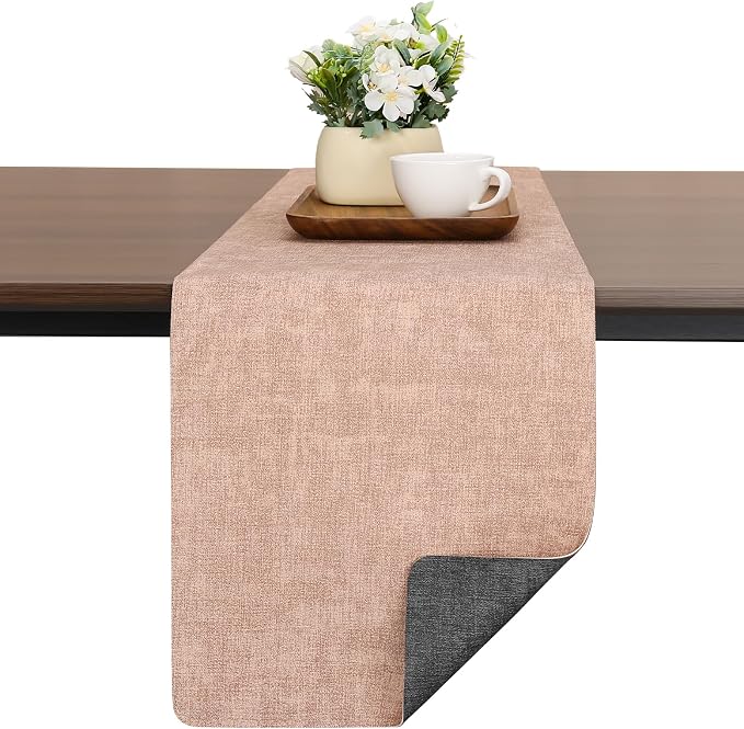 Table Runners 55 Inches Long, Dual-Sided Faux Leather Farmhouse Table Runner by Chitomars