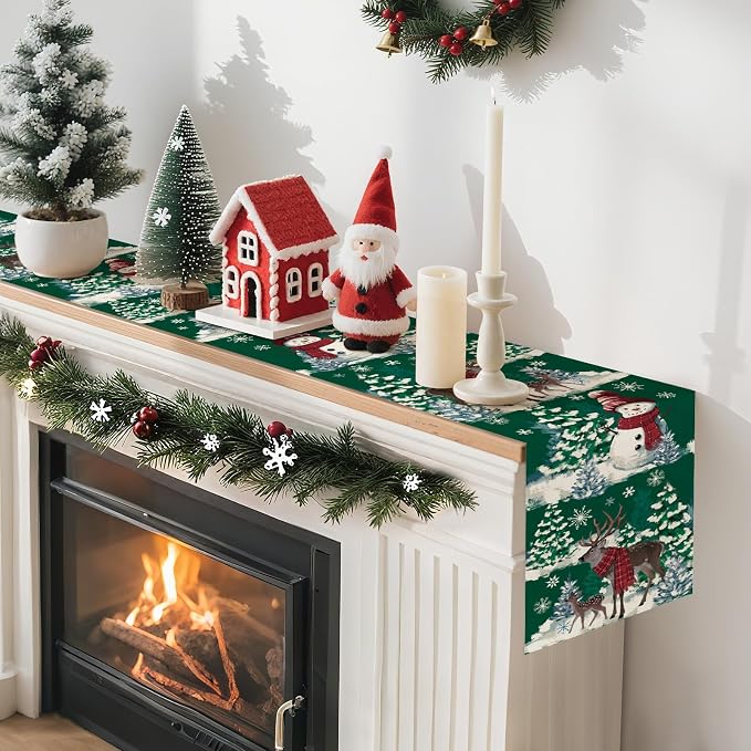 Artscope Reindeer Snowman Christmas Tree Table Runner, Xmas Winter Snowflakes - Image 6