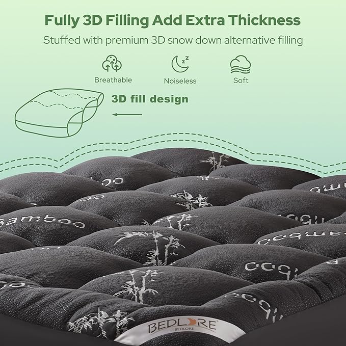 BEDLORE Twin XL Mattress Topper Viscose Derived from Bamboo, Thick Pillow Top - Image 5