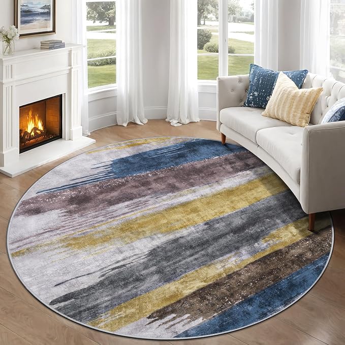 Ciicool 5ft Round Washable Rug, Modern Abstract Circle Rugs, Non-Slip Thin by CIICOOLHomeDeco
