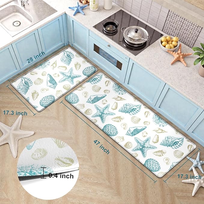 Kitchen Mats for Floor Cushioned Anti Fatigue Sets of 2 Beach Theme Kitchen - Image 2