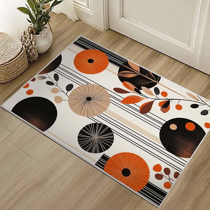 2x3 Entryway Area Rug Orange Black White Bathroom Rug Non Slip Machine Washable - Image 6