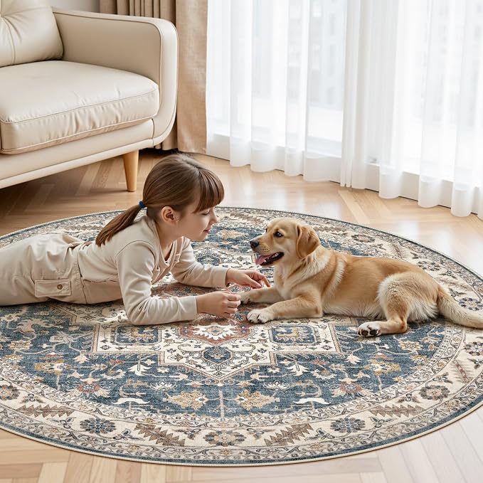 6ft Round Vintage Living Room Area Rug - Image 5