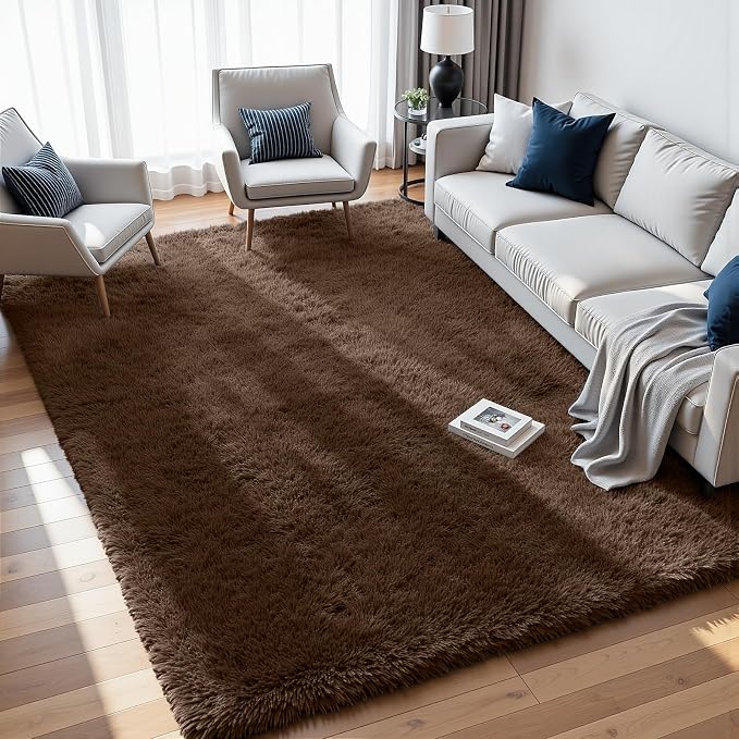 6x9 Area Rugs for Living Room Rug: Soft Fluffy Shag Brown Rugs for Bedroom by CarpetAddColortoYourLife