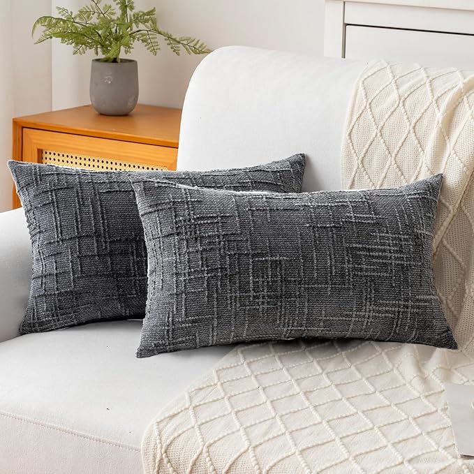 Decorative Throw Pillow Covers 12x20 Inch Set of 2, Soft Solid Farmhouse by ZSkogur