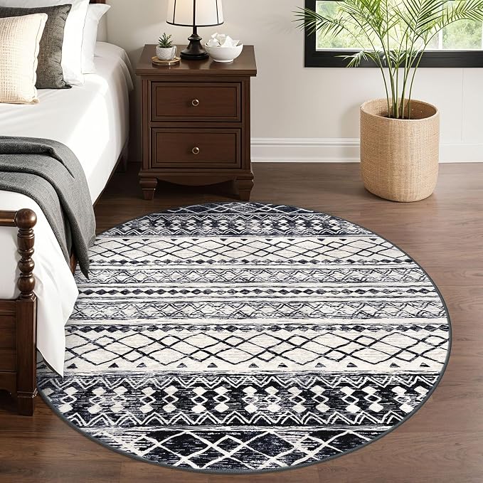 KUTA 6Ft Round Boho Rug for Living Room, Moroccan Washable Circle Area Rugs Non - Image 3