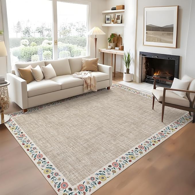 GarveeHome Washable Rugs for Living Rom 8 x 10 Large Area Rug Farmhouse Floral - Image 2