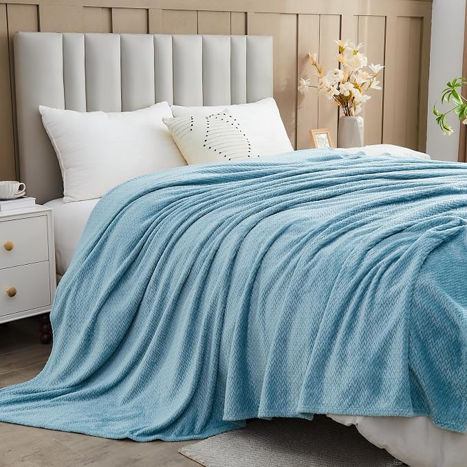 NEWCOSPLAY Super Soft Throw Blanket Light Blue Premium Silky Flannel Fleece - Image 9