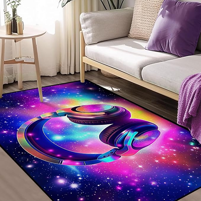 Galaxy Game Area Rug Music Headphone Rugs Colorful Throw Rug Non-Slip Carpet - Image 7