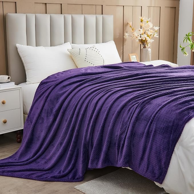 NEWCOSPLAY Super Soft King Blanket Dark Purple Premium Silky Flannel Fleece - Image 3