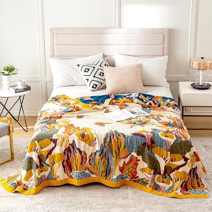 MSGKV Boho Throw Blanket for Couch 100% Cotton Throw Floral Bed Blanket - Image 2