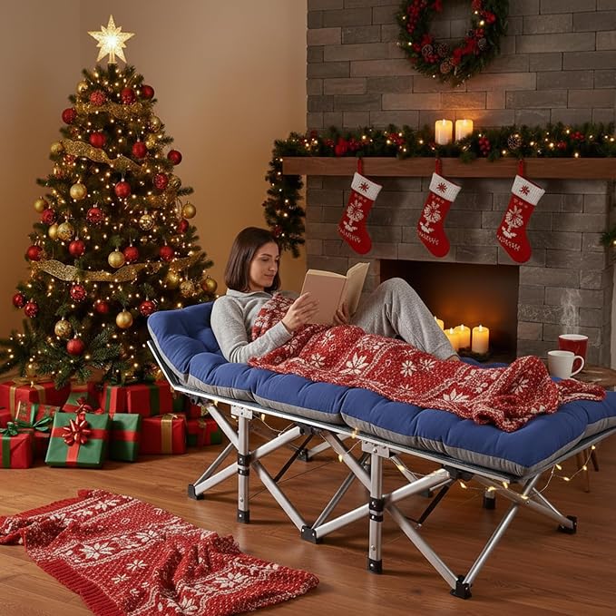 ABORON Camping Cot for Adult 28" Extra Wide, Heavy-Duty 1200D Oxford Cot for - Image 2