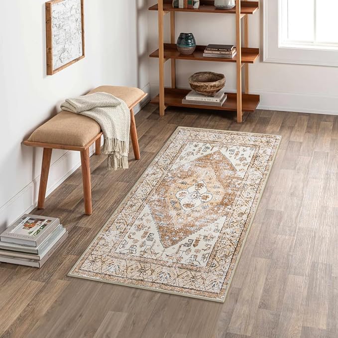 Lahome Boho 2x4 Rug Runner, Non-Slip Low-Pile Washable Kitchen Rugs Small Throw - Image 4