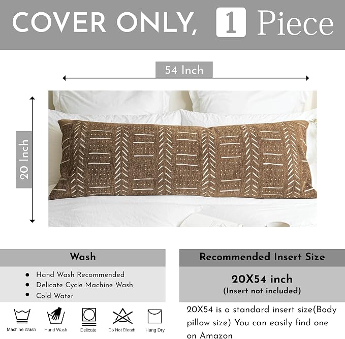 BlissBlush Fall Brown Soft Chenille Boho Body Pillow Cover 20x54, Decorative - Image 3