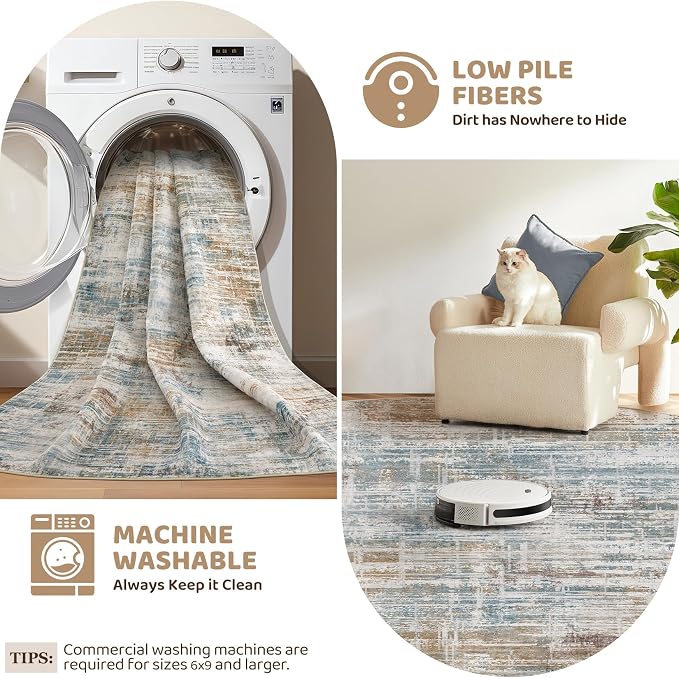 5ft Round Area Rug for Living Room: 5x5 Washable Neutral Abstract Modern Soft - Image 5