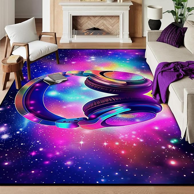 5' X 7' Galaxy Game Area Rug Music Headphone Rugs Colorful Throw Rug Non-Slip - Image 7