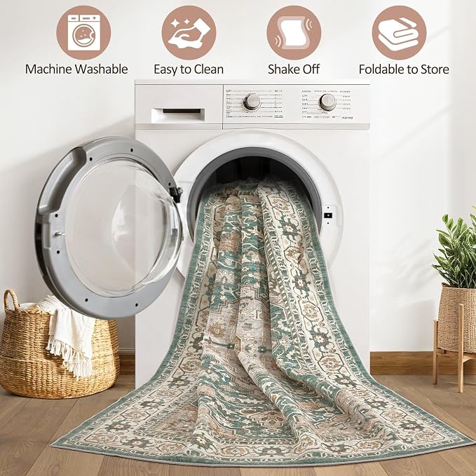 12x15 Area Rug Living Room: Machine Washable Boho Large Vintage Soft Rugs Stain - Image 2