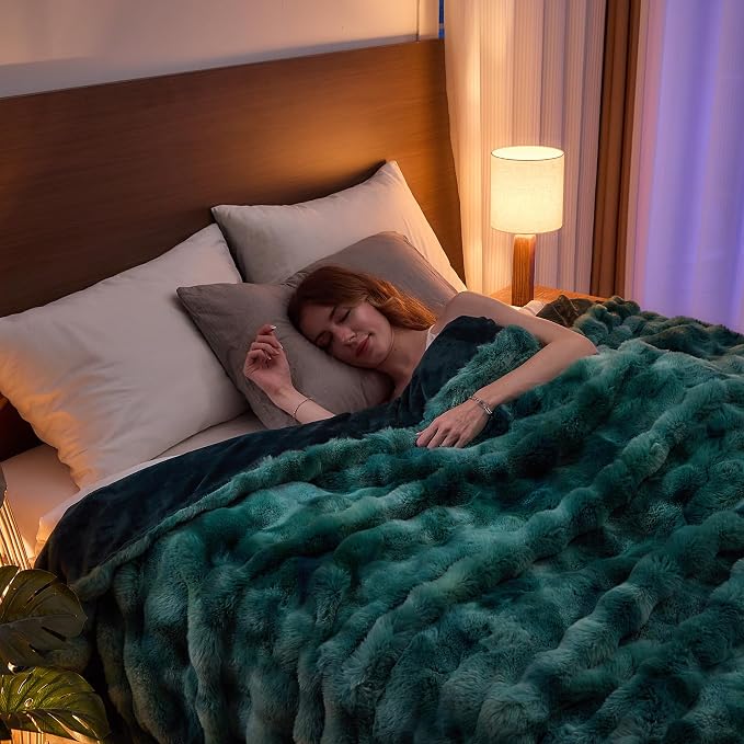 Lotus Karen Faux Fur Throw Blanket Tie-Dye Green - Image 5