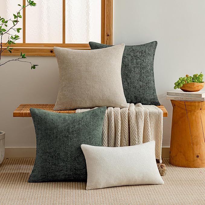 a moment Christmas Dark Green Chenille Throw Pillow Covers 18x18 Inch Pack of 2 - Image 5