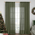 LAMIT Sheer Linen Curtains for Living Room, Back Tab and Rod Pocket Olive Green by LAMIT