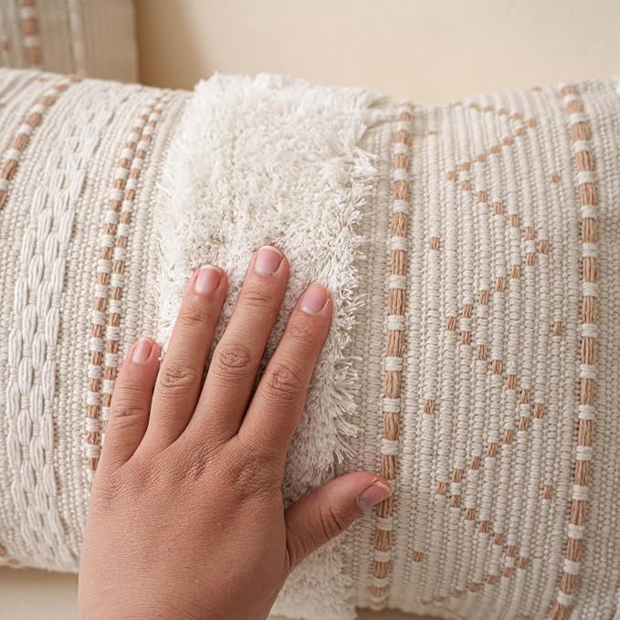 BlissBlush Decorative Throw Pillow Cover 18X18 Combo Set of 2 Square Cream - Image 3
