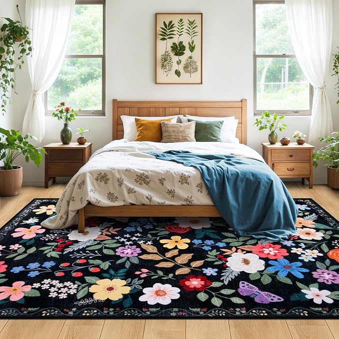 6x9 Area Rugs for Living Room: Floral Washable Rug Vintage Large Soft Boho - Image 3