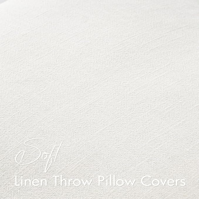 EMEMA Decorative Linen Throw Pillow Covers 20x20 Inch Cream Boho Farmhouse - Image 3