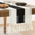 ZeeMart Macrame Style Bicolor Stitching Table Runner, 14 x 72 Inch Black/Ivory by ZEEMARTONLINE