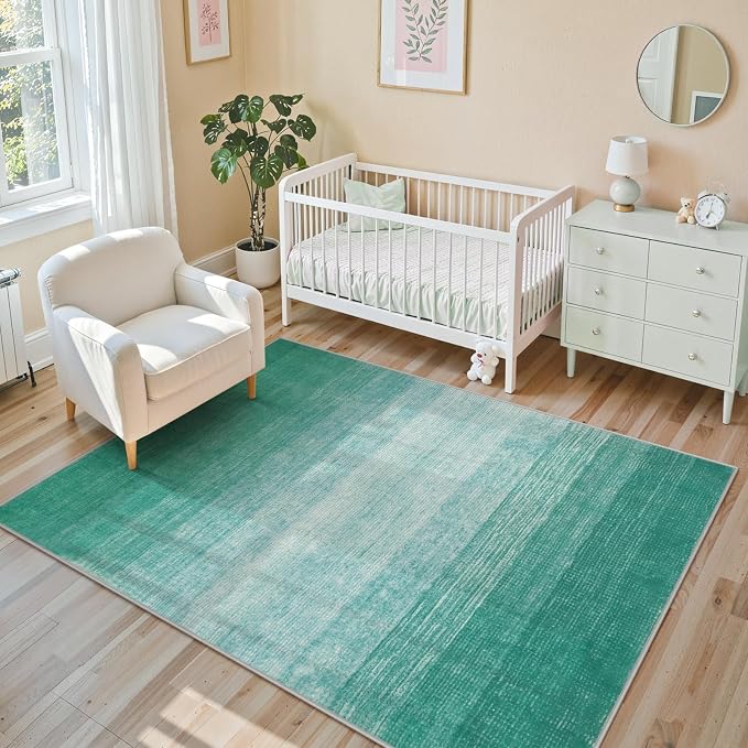 Wonnitar Modern Ombre 4x6 Area Rug, Washable Teal Kids Rug Non-Shedding - Image 4