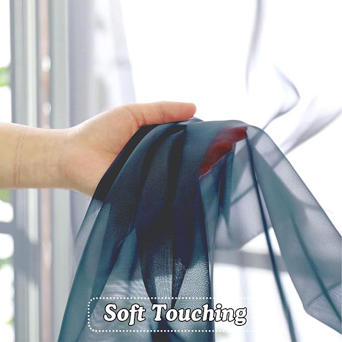 OVZME 2 Panels Sheer Dusty Blue Window Curtain 96" Length - Image 4