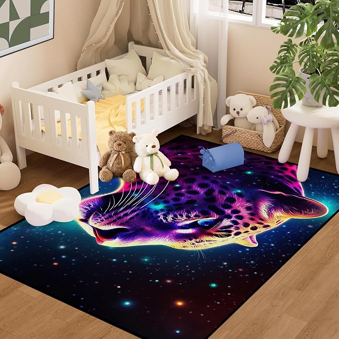 Galaxy Leopard Rug Fierce Panther Head Area Rugs - Image 5