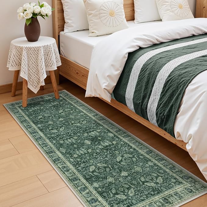Lahome Vintage 2x5 Green Kitchen Runner Rugs Non Skid Washable, Boho Runner Rug - Image 2