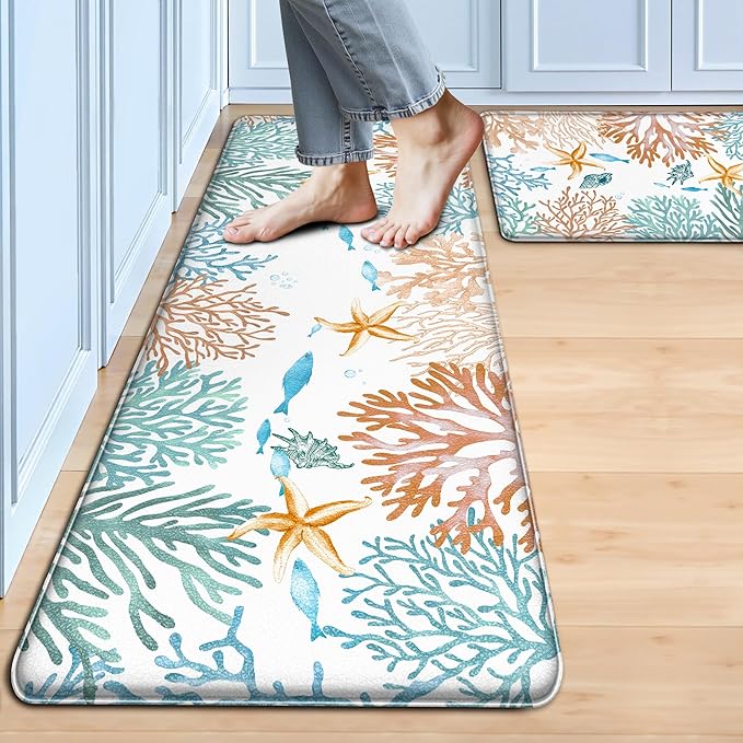 Kitchen Mats for Floor Cushioned Anti Fatigue Sets of 2 Coastal Kitchen Rugs by Tritard