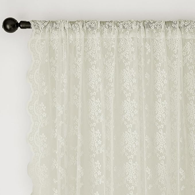Anmao Vintage Lace Kitchen Curtains 18 Inches Long 2 Panels, Romantic Semi - Image 6