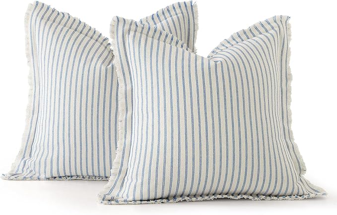 MIULEE Pack of 2 Light Blue Pillow Covers 20x20 Inch Striped Farmhouse Couch - Image 6