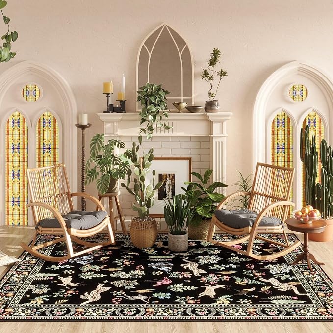 Rugcomf Living Room Rug 5x7 Rug Machine Washable Boho Area Rug Non Slip Floral - Image 8