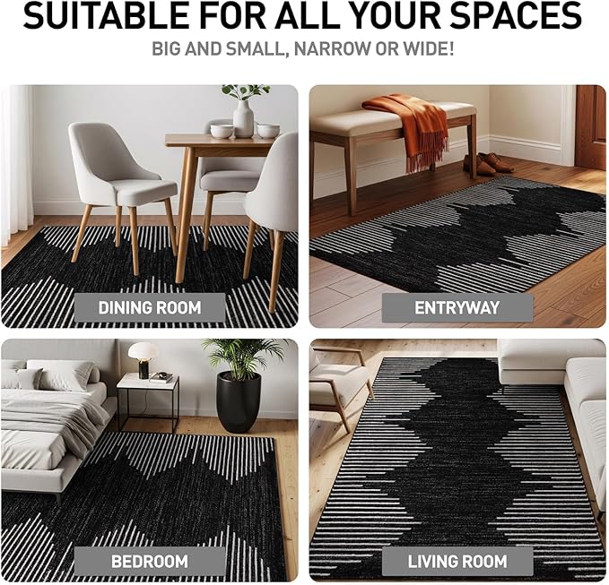 Rugshop Bohemian Stripe Stain Resistant Carpet High Traffic Living Room Kitchen - Image 4