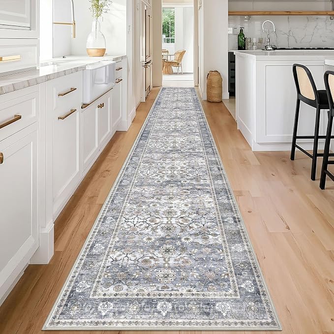 KUTA Vintage Washable Long Runner Rug, 2.6x18 Grey Blue Runners - Image 2
