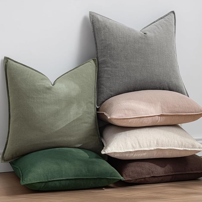 EMEMA Throw Pillow Covers Decorative Linen Pillow Covers 20x20 Inch Light Olive - Image 6